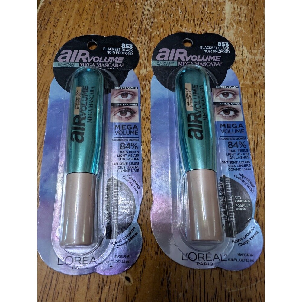 2x L'Oreal Air Volume Mega Mascara Waterproof 853 BLACKEST BLACK Lightweight